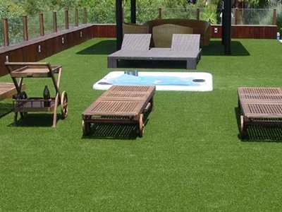 The interior is decorated with artificial turf